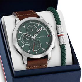 Ανδρικό Ρολόι TOMMY HILFIGER με Καφέ Δερμάτινο Λουράκι & Δώρο Βραχιόλι | 2770154 SKU-65822