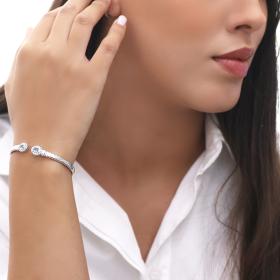 Βραχιόλι Ασήμι 925° Χειροπέδα με Λευκά & Γαλάζια Ζιργκόν SKU-66350