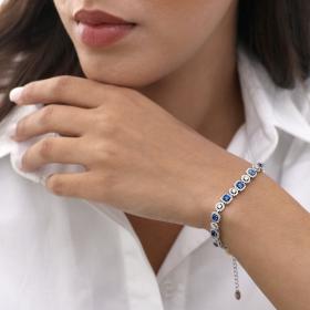 Βραχιόλι Ροζέτες Ασήμι 925° με Λευκά & Μπλε Ζιργκόν SKU-66355