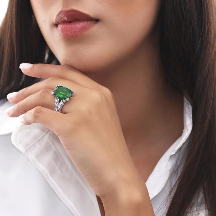 Δαχτυλίδι Ασήμι 925° με Λευκά & Πράσινο Ζιργκόν