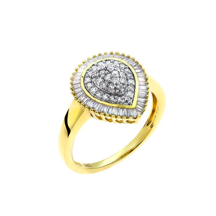 Δαχτυλίδι Δάκρυ Χρυσός Κ14 με Διαμάντια SKU-66912