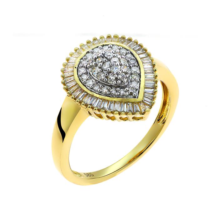 SKU-66912 / Δαχτυλίδι Δάκρυ Χρυσός Κ14 με Διαμάντια