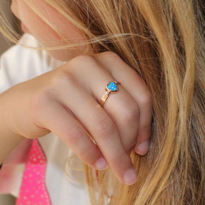 Δαχτυλίδι Παιδικό Καρδιά Χρυσός Κ9 με Οπάλιο