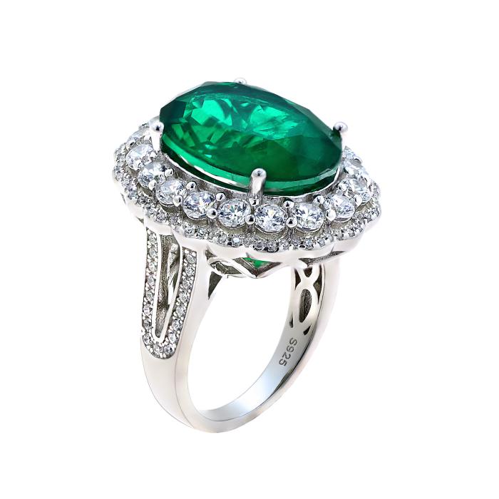 SKU-66407 / Δαχτυλίδι Ροζέτα Ασήμι 925° με Λευκά & Πράσινο Ζιργκόν