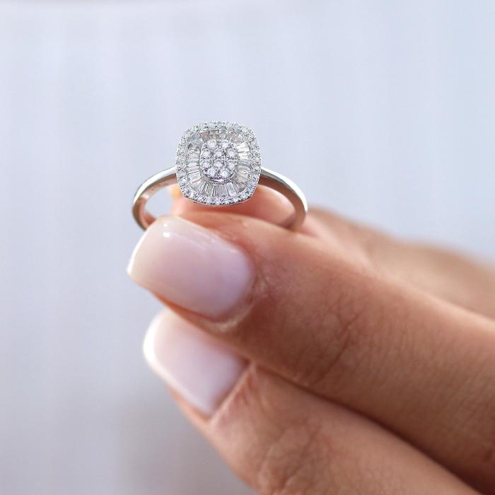 Δαχτυλίδι Ροζέτα Λευκόχρυσος Κ14 με Διαμάντια