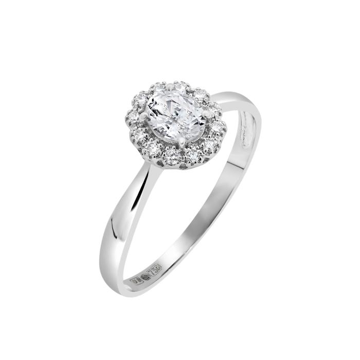 SKU-66680 / Δαχτυλίδι Ροζέτα Λευκόχρυσος Κ18 με Διαμάντια & Τοπάζι