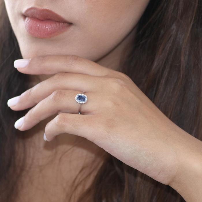 SKU-66826 / Δαχτυλίδι Ροζέτα Λευκόχρυσος Κ18 με Διαμάντια & Ζαφείρια