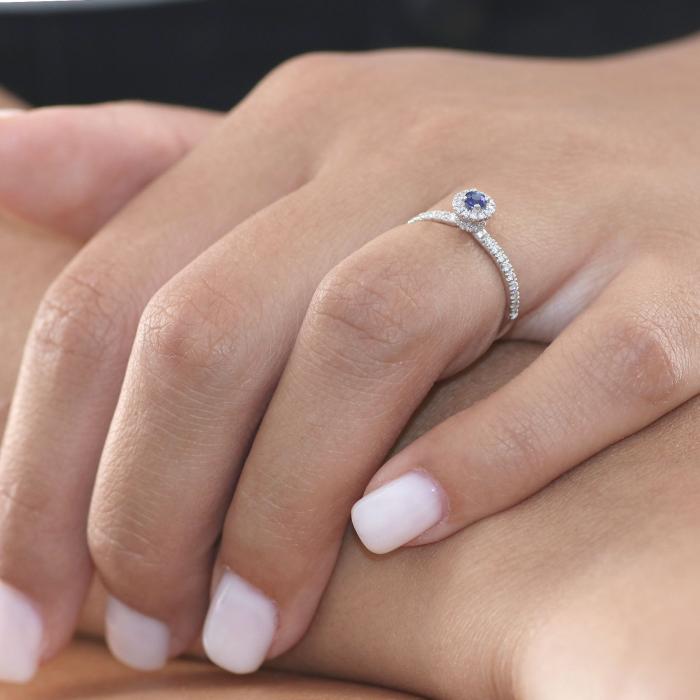 Δαχτυλίδι Ροζέτα με Ζαφείρι & Διαμάντια Λευκόχρυσος Κ14