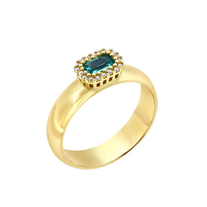 SKU-66411 / Δαχτυλίδι Ροζέτα Χρυσός Κ14 με Διαμάντια & Σμαράγδι