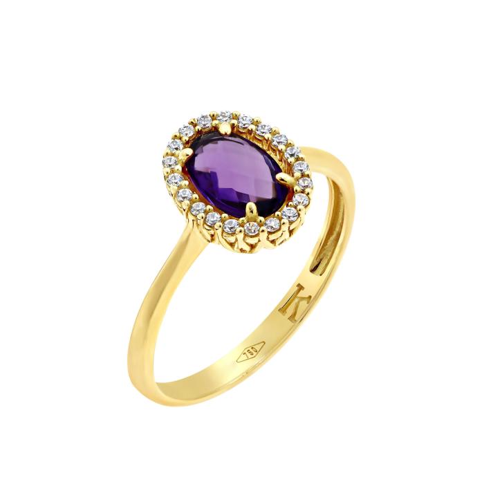 SKU-66851 / Δαχτυλίδι Ροζέτα Χρυσός Κ18 με Αμέθυστο & Διαμάντια