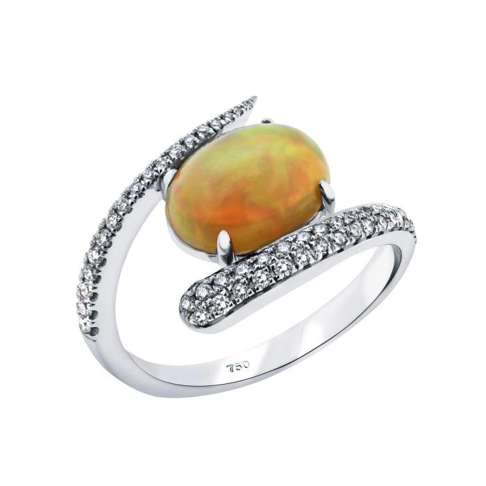 SKU-66063 / Δαχτυλίδι Λευκόχρυσος Κ18 με Διαμάντια & Οπάλιο