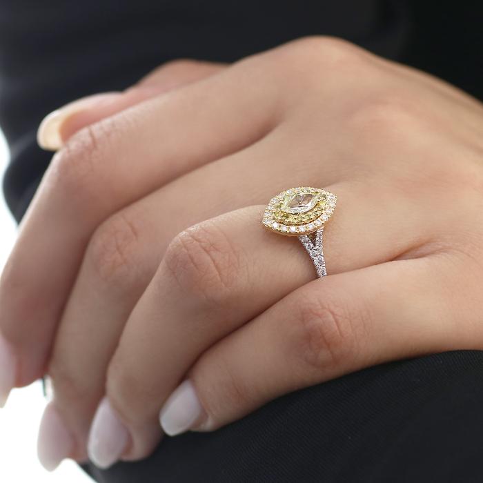 Δαχτυλίδι Λευκόχρυσος & Χρυσός Κ18 με Λευκά & Κίτρινα Διαμάντια