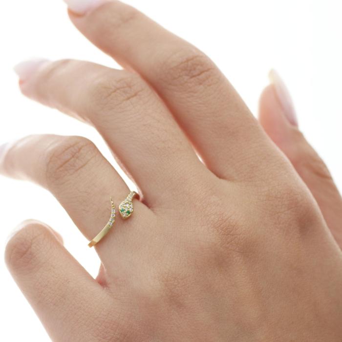 Χρυσό Δαχτυλίδι DiamondJools Φίδι Κ18 με Emerald & Διαμάντια