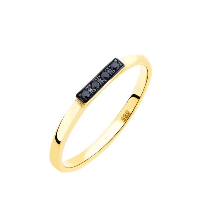 SKU-66136 / Μοντέρνο Δαχτυλίδι Χρυσός Κ14 με Μαύρα Διαμάντια