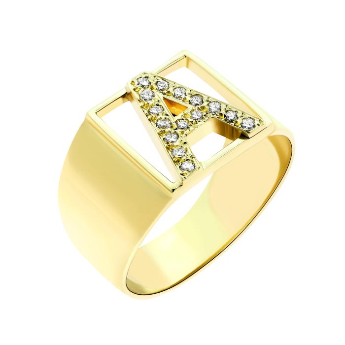 SKU-66875 / Δαχτυλίδι Μονόγραμμα Χρυσός Κ14 με Διαμάντια