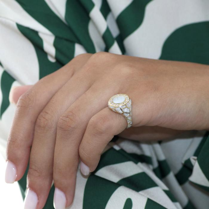 Δαχτυλίδι Χρυσός Κ18 με Διαμάντια & Φίλντισι & Σμάλτο 