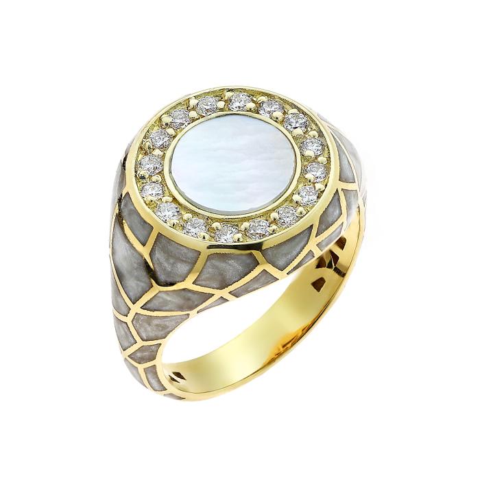 SKU-66972 / Δαχτυλίδι Χρυσός Κ18 με Διαμάντια & Φίλντισι & Σμάλτο 