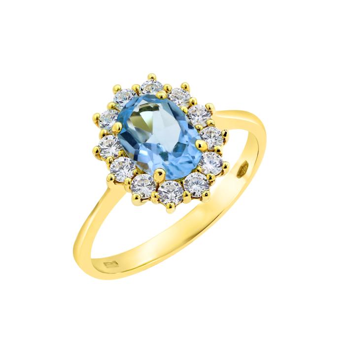 SKU-66852 / Δαχτυλίδι Χρυσός Κ18 με Sky Blue Topaz & Διαμάντια