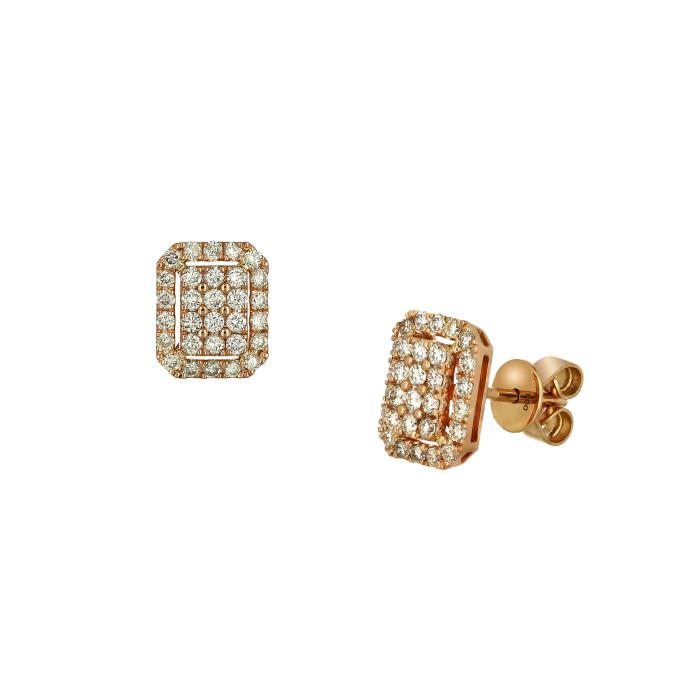 Σκουλαρίκια Καρφωτά Ροζ Χρυσός Κ14 με Διαμάντια