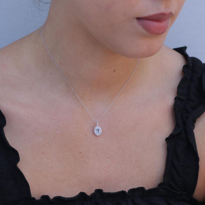 Μενταγιόν Λευκόχρυσος K18 με Λευκά & Γαλάζιο Ζιργκόν