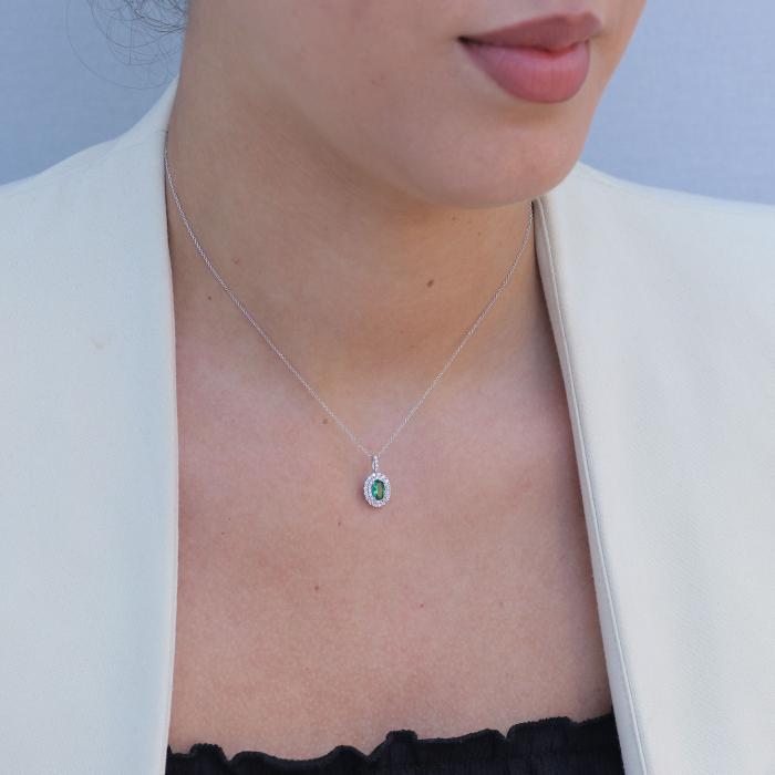 Μενταγιόν Λευκόχρυσος K18 με Λευκά & Πράσινο Ζιργκόν