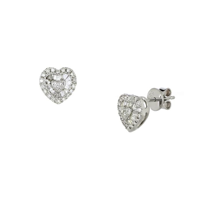 Σκουλαρίκια Καρδιά Λευκόχρυσος Κ14 με Διαμάντια