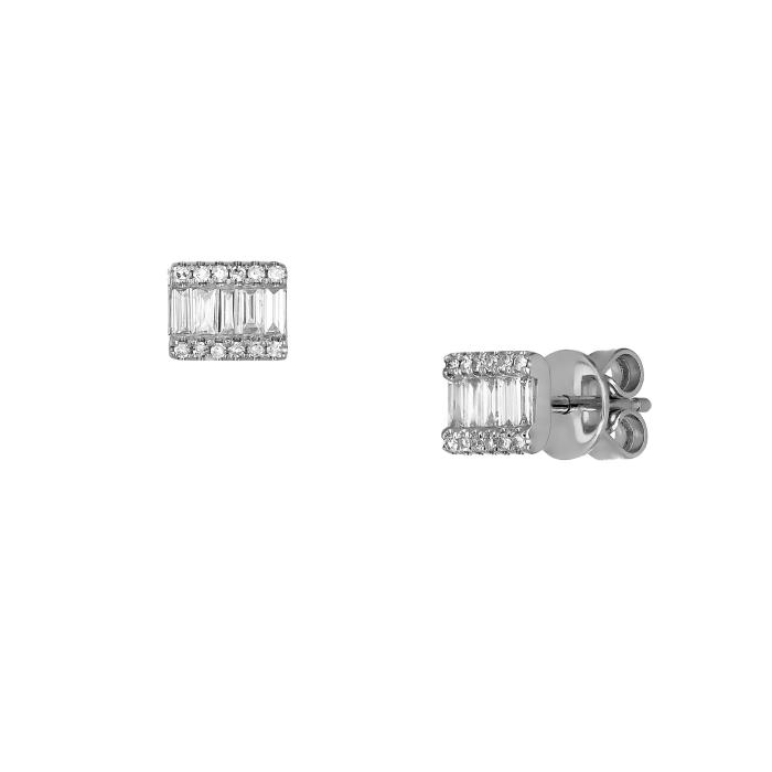 SKU-66909 / Σκουλαρίκια Καρφωτά Λευκόχρυσος Κ14 με Διαμάντια