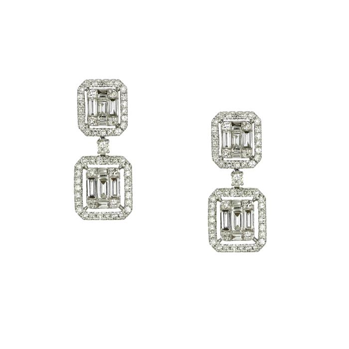 SKU-66913 / Σκουλαρίκια Κρεμαστά Λευκόχρυσος Κ18 με Διαμάντια