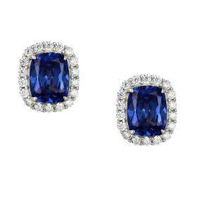 Σκουλαρίκια Ροζέτα με Λευκά & Μπλε Ζιργκόν Ασήμι 925° SKU-66397