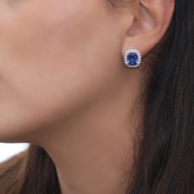 Σκουλαρίκια Ροζέτα με Λευκά & Μπλε Ζιργκόν Ασήμι 925° SKU-66397