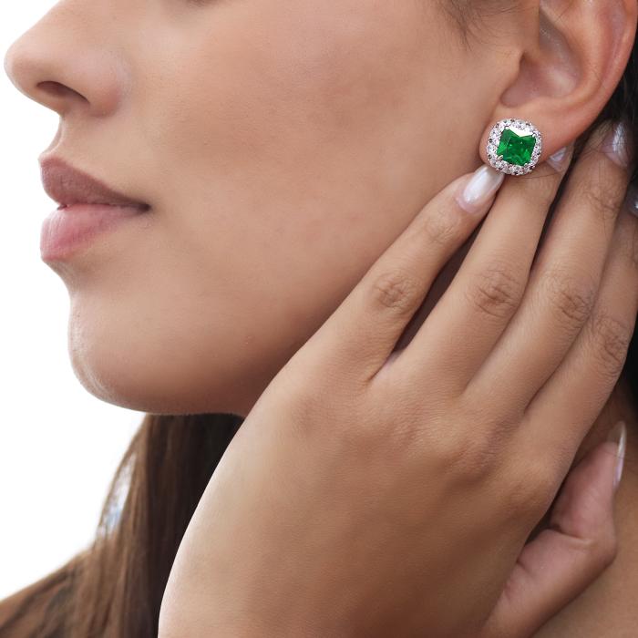 Σκουλαρίκια Ροζέτα με Λευκά & Πράσινα Ζιργκόν Ασήμι 925°