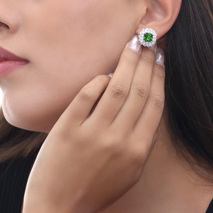 Σκουλαρίκια Ροζέτα με Λευκά & Πράσινα Ζιργκόν Ασήμι 925°
