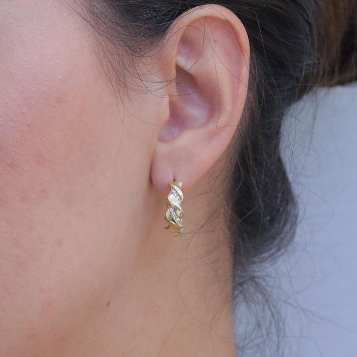 Σκουλαρίκια Κρίκοι Χρυσός K18 με Λευκά Ζιργκόν SKU-66504