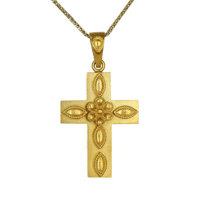 SKU-66822 / Σταυρός Βυζαντινό Στυλ με Λουλούδι Χρυσός Κ14