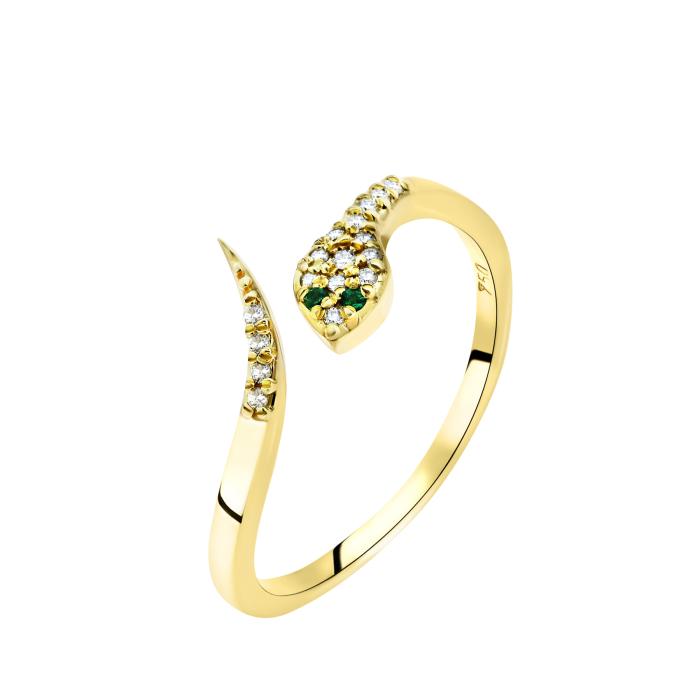 SKU-66132 / Χρυσό Δαχτυλίδι DiamondJools Φίδι Κ18 με Emerald & Διαμάντια