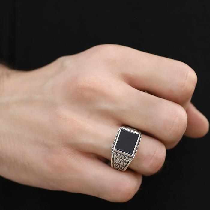 Ανδρικό Δαχτυλίδι Ασήμι 925° με Μαύρο Όνυχα