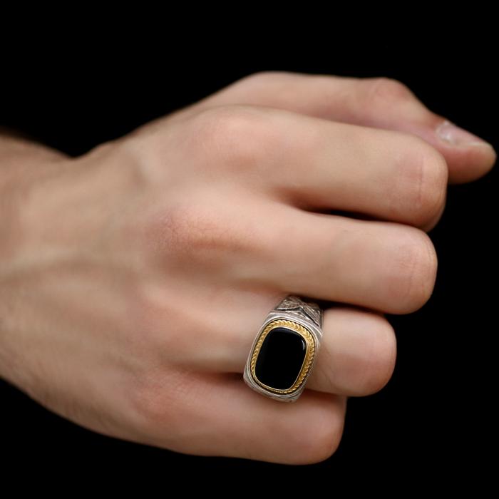 Ανδρικό Δαχτυλίδι Ασήμι 925° με Μαύρο Όνυχα