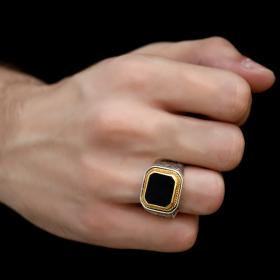 Ανδρικό Δαχτυλίδι Ασήμι 925° με Μαύρο Όνυχα SKU-67477