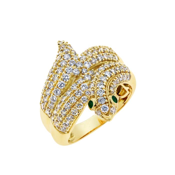 SKU-67072 / Δαχτυλίδι Φίδι με Διαμάντια & Σμαράγδια Χρυσός Κ18