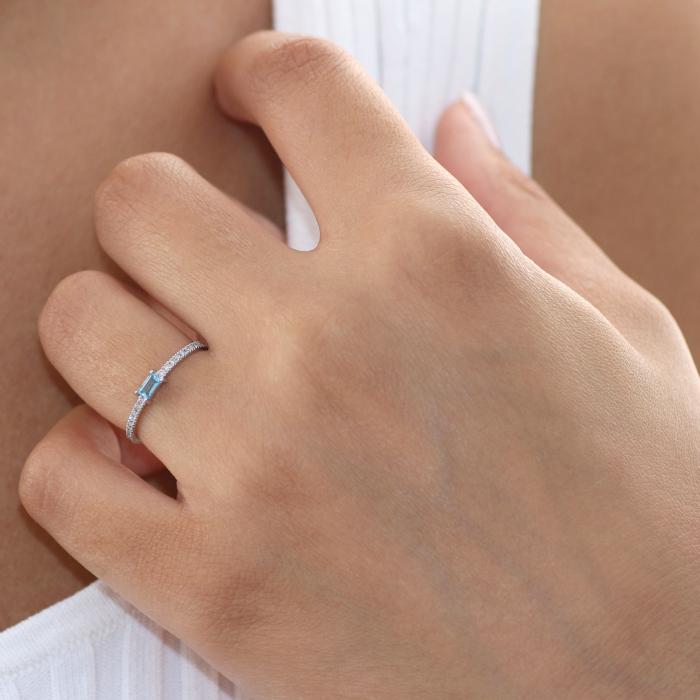 Δαχτυλίδι Λευκόχρυσος Κ14 με Διαμάντια & Swiss Blue Topaz SKU-67060