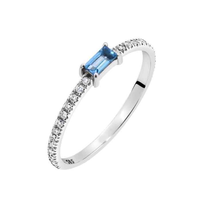 SKU-67060 / Δαχτυλίδι Λευκόχρυσος Κ14 με Διαμάντια & Swiss Blue Topaz