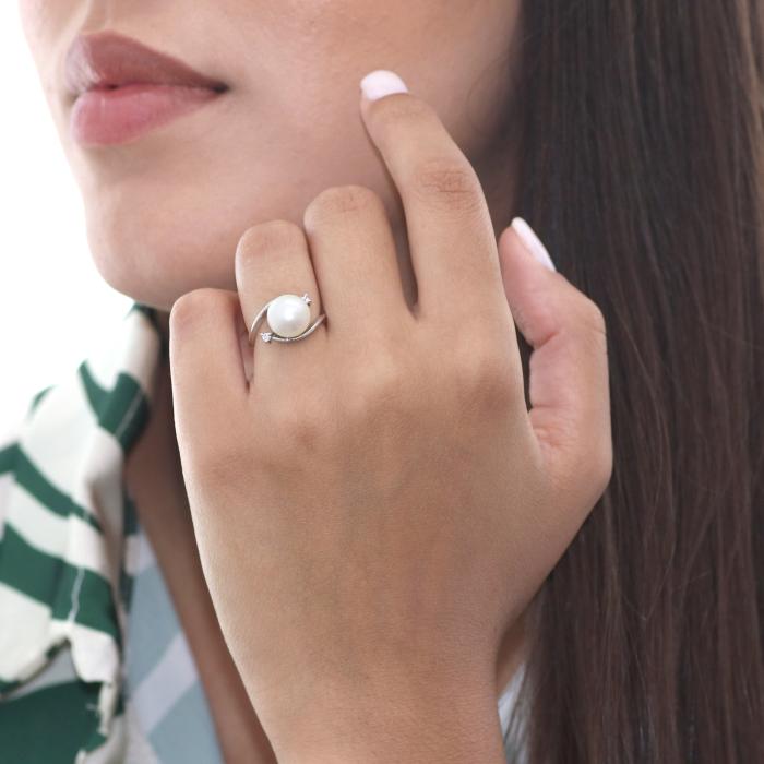 Δαχτυλίδι με Μαργαριτάρι & Διαμάντια Λευκόχρυσος Κ18