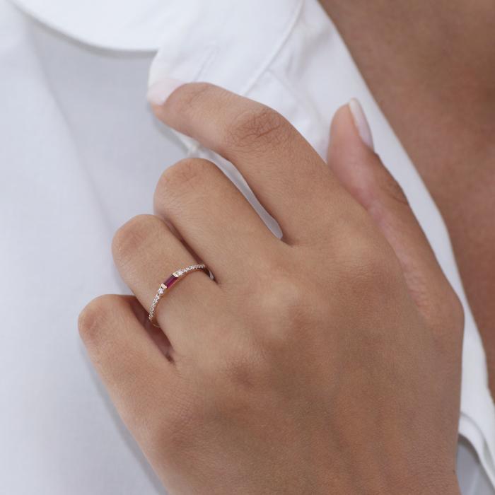 Δαχτυλίδι με Ρουμπίνι & Διαμάντι Ροζ Χρυσός Κ14