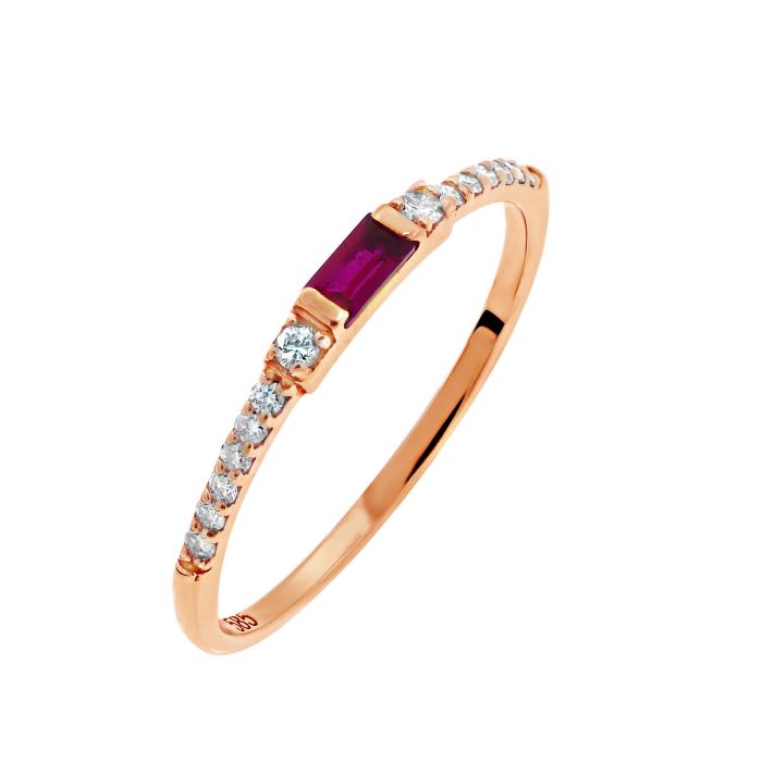 SKU-67056 / Δαχτυλίδι με Ρουμπίνι & Διαμάντι Ροζ Χρυσός Κ14
