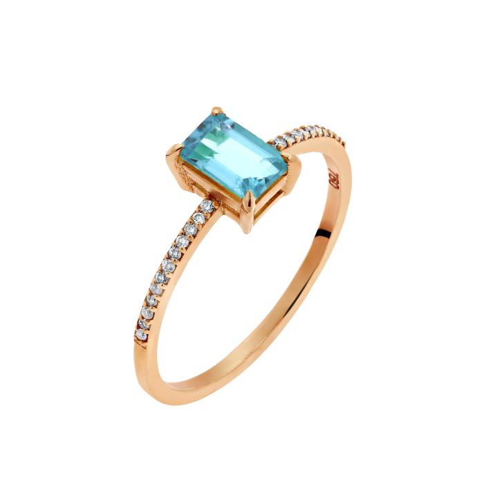 SKU-67055 / Δαχτυλίδι με Sky Blue Topaz & Διαμάντια Ροζ Χρυσός Κ18