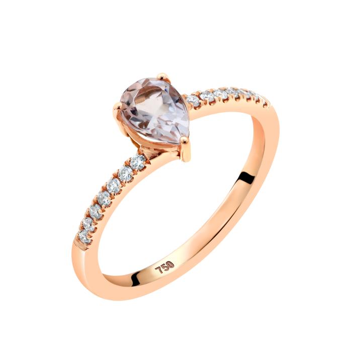 SKU-67975 / Δαχτυλίδι Ροζ Χρυσός Κ18 με Μοργκανίτη & Διαμάντια