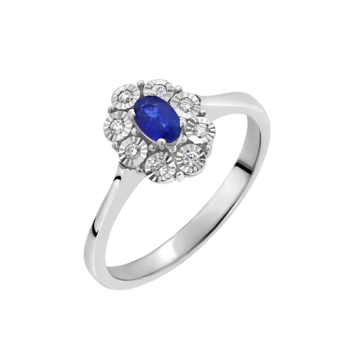 SKU-67039 / Δαχτυλίδι Ροζέτα Λευκόχρυσος Κ18 με Ζαφείρι & Διαμάντια