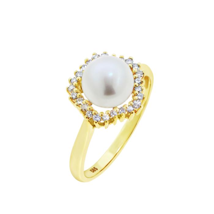 SKU-67081 / Δαχτυλίδι Ροζέτα με Μαργαριτάρι & Διαμάντια Χρυσός Κ14 