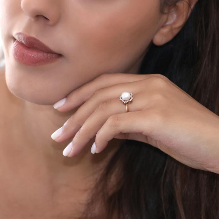 SKU-67081 / Δαχτυλίδι Ροζέτα με Μαργαριτάρι & Διαμάντια Χρυσός Κ14 