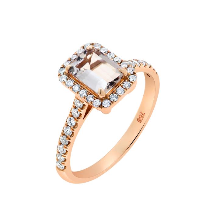 SKU-67970 / Δαχτυλίδι Ροζέτα με Μοργκανίτη & Διαμάντια Ροζ Χρυσός Κ18